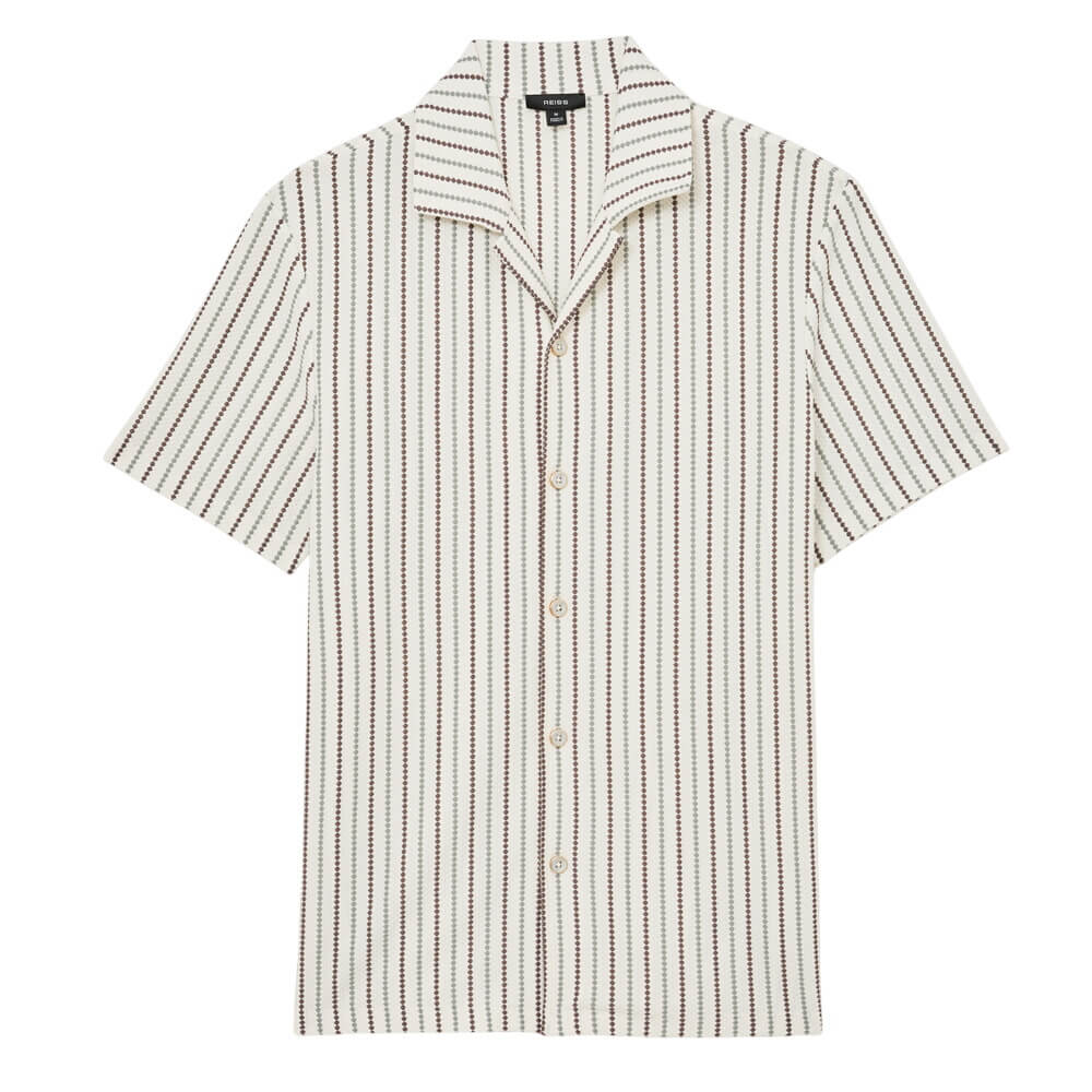 REISS Percy Textured-Stripe Cuban-Collar Shirt